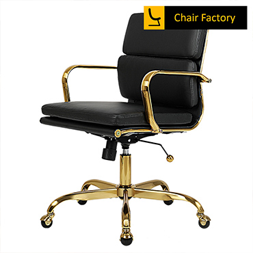 james Soft Pad Mid Back conference room black Leather Chair with gold frame
